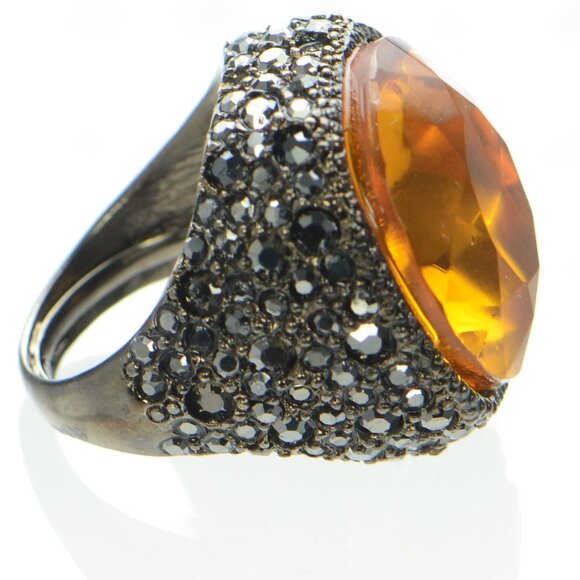 Vintage Kenneth Jay Lane KJL Gunmetal Crystal Ring - Picture 3 of 7